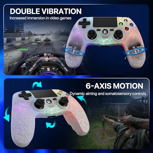 ISHAKO 2Pack Controller for PS4, Wireless Game Controller for PlayStation 4/PC Windows/PS3, Control 2Pack with Adjustable RGB Light/1000mAh Battery, Double Vibration- White & Black - color: Black & White