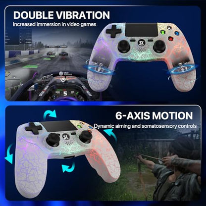 ISHAKO 2Pack Controller for PS4, Wireless Game Controller for PlayStation 4/PC Windows/PS3, Control 2Pack with Adjustable RGB Light/1000mAh Battery, Double Vibration- White & Black - color: Black & White