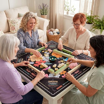 Soulchen Flower Black American Mahjong Mat for Table with Rules, No Creases, Ships Rolled, 31.5 x 31.5 Non-Slip Noise Reduction Gaming Mat with Carrying Bag for Poker Card Board - color: Black