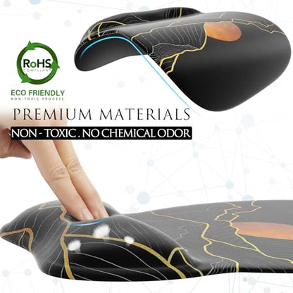 MROCO Ergonomic Mouse Pad with Gel Wrist Rest, 9.4 x 8.1 in, Golden Rise | Ergonomic Shape Design, Multiple Pattern Options, Gel Wrist Comfort, Smooth Lycra Surface, Non-Slip PU Base - color: Golden Rise