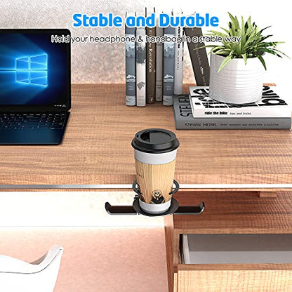Headphone Stand, 2 in 1 PC Gaming Headset Stand Cup Holder, with Cable Organizer, 360° Adjustable & Rotating Arm Clamp Headphone Holder, Suitable for All Headphones and Drinks