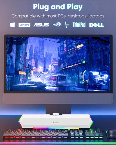 LENRUE G11 Computer Speakers for Desktop, Touch Lights PC Speakers with Surge Clear Sound, USB C/USB Powered for Computer Desktop PC Laptop Monitor (White)