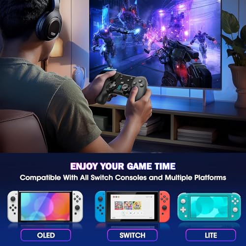 Saitake Wireless Switch Controller for Nintendo Switch/Switch 2/Lite/OLED/PC,Gamepad Supports Dual Vibration/6-Axis Gyroscope/Programmable/Turbo,Ergonomically Designed Precise Joystick - color: Black