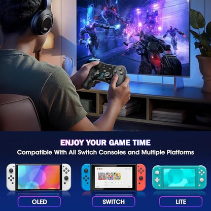 Saitake Wireless Switch Controller for Nintendo Switch/Switch 2/Lite/OLED/PC,Gamepad Supports Dual Vibration/6-Axis Gyroscope/Programmable/Turbo,Ergonomically Designed Precise Joystick - color: Black