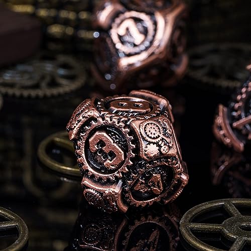 Metal Dice Set D&D, 7-Die DND Dice Metal Gear Dice with Gift Bag for Role Playing Games(Antique Copper) - color: Antique Copper