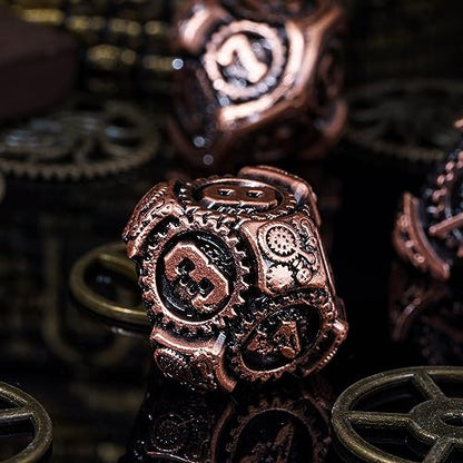 Metal Dice Set D&D, 7-Die DND Dice Metallic Polyhedral Gear Dice | PU Leather Bag for Dungeons and Dragons Role Playing Games (Antique Copper) - color: Antique Copper