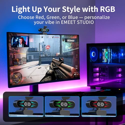 EMEET C60E Dual-Camera 4K Webcam for Streaming, Wide-Angle & Telephoto | Max 11X Hybrid Zoom & PDAF Autofocus, Remote Control, RGB Lighting, 2 Mics, Ideal for Livestreaming and Online Meeting - style: Dual-Camera w/ Remote