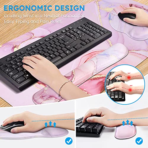 iCasso Desk Mat, Gaming Mouse Pad Wrist Support Set,4in1 XXL Large Mousepad + Keyboard Wrist Rest+Mouse Wrist Rest+Coaster Set with Ergonomic Design for Home Office Table Computer-Glitter Marble - color: Glitter Marble