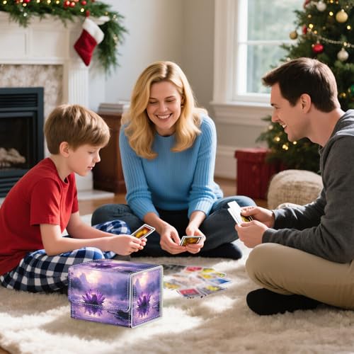 Trading Card Storage Box, Holds 100+ for MTG Cards, PU Leather with Magnetic Closure, Purple Lotus Flower in Misty Lake Durable Deck Box for Magic the Gathering, Trading Card Games - color: Purple Lotus Flower in Misty Lake