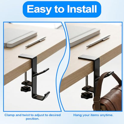 4 Pcs Under Headset Stand - Aluminum Alloy Headphone Holder with 1 Cord Organizer for Desk Fit for PC Gaming Headset Hanger Hook Suitable for Office,Computer, Class Desk, Handmade Creator Table,Black