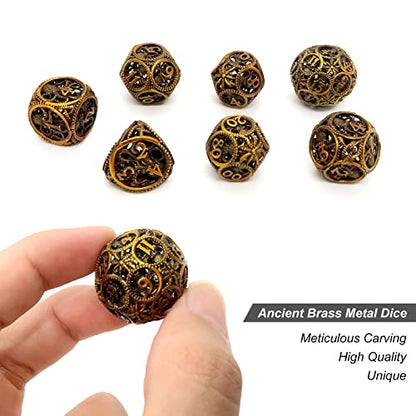 DND Dice,Hollow D&D Metal Dice,Unique Round Ball Design Octopus Dice with Gift Box for Dungeons & Dragon Gaming,7 PCs Steampunk Polyhedral D and D Dic(Ball Octopus Ancient Gold) - color: Ball Octopus Ancient Gold