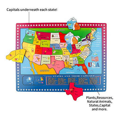 Wooden USA Map Puzzle, 46 Pieces US Map Puzzle for Kids, Educational Geography Puzzles United States Map Puzzle for Boys Girls Birthday Gift