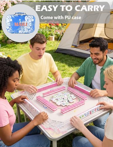 Mahjong Tile Set 160 Bling Acrylic Engraved American Mahjong Game Sets | HYZYey Sparkle Pink Garden Series 1.2” Mah Jongg Tiles with 6 Dice PU Bag Accessories Gifts for Majong Players Beginners - color: Pink