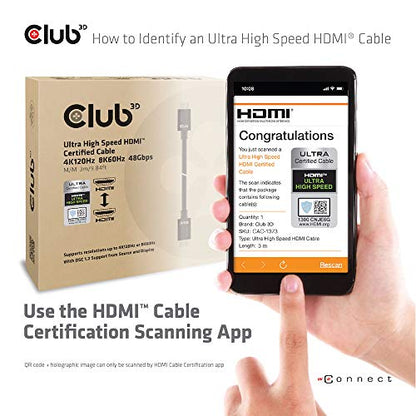 Club3D CAC-1373 Ultra High Speed HDMI Certified Cable 4K 120Hz 8K 60Hz (with DSC 1.2, 3 Meter/9,84 Feet Black, Male-Male - style: 3m/9.84ft