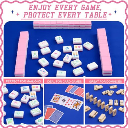 Soulchen Scalloped Navy Blue and Pink American Mahjong Mat with Rules for Table, No Creases, Ships Rolled, 31.5 x 31.5 Non-Slip Noise Reduction Gaming Mat with Carrying Bag for Poker Card Board - color: Navy Blue and Pink, style: Scalloped