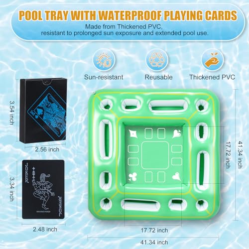 Kaiedos Floating Game Table for Pool - Inflatable Floating Table with Waterproof Playing Cards, 40"x40" Large Pool Float Drinks for Adults, Includes 12 Drink Holders (Green)