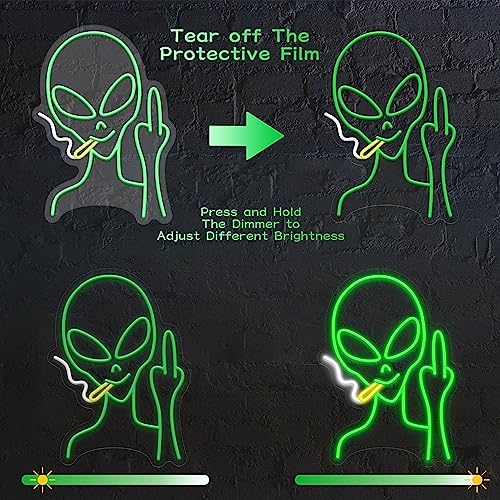 Green Alien Neon Signs, Dimmable LED Neon Signs for Wall Decor Bedroom Man Cave Game Room Home Bar Party Decor, LED Alien Neon Light for Kids Birthday Gift (Green Alien) - style: Green Eyed Alien