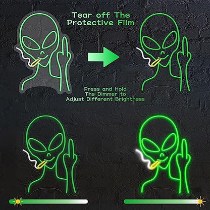 Green Alien Neon Signs, Dimmable LED Neon Signs for Wall Decor Bedroom Man Cave Game Room Home Bar Party Decor, LED Alien Neon Light for Kids Birthday Gift (Green Alien) - style: Green Eyed Alien