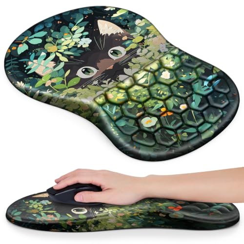Mouse Pad with Wrist Rest, Canjoy Ergonomic Wrist Support with Massage | Ergonomic Massage Design & Relax and Relieve Fatigue & Non-Slip & PU Base, Comfortable Computer Mousepad for Office Home - color: Curious Cat