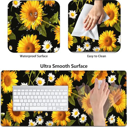 Large Gaming Mouse Pad+ Keyboard Wrist Rest Set, Ergonomics Memory Foam Mouse Mat Wrist Rest Support for Home Office, Waterproof Extended Mousepad 31.5x11.8in, Sunflower Flowers Black Desk Pad - color: Yvb-mousepad-9-f-169