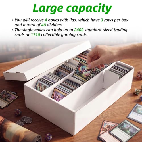 Calenzana 2400-Count Trading Cardboard Card Storage Boxes 4 Pack, 3 Row White Card Box with 48 Dividers, MTG, TCG Card Organizer - size: 3 Row-4 Pack
