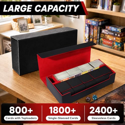 Premium Trading Card Storage Case TCG Deck Box Holds 800+ Sleeved Cards for MTG, YuGiOh, Uno, Sport with Strong Magnet Closure (Black) - color: A-Black - 800 Cards