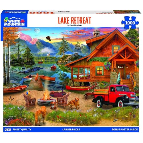 White Mountain 1000 Piece Jigsaw Puzzle Scene Summer Cabin, Lake Retreat | Large Pieces, Gift for Adults and Family, 24"x30" in, Large