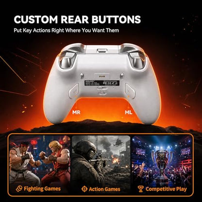Aolion Gaming K30 TMR Wireless Gaming Controller for Switch 2/Switch/PC/iOS/Android, Zero Drift Joysticks, 1000Hz Polling Rate, Hall Effect Triggers, Swappable ABXY Buttons, RGB Lighting, Programmable Back Buttons - color: White