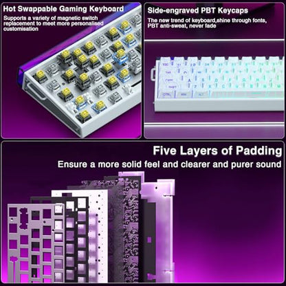 AULA Hero 68 HE 60% Gaming Keyboard Wired, Hall Effect Magnetic Switch Keyboard with 8K Hz Polling Rate, Side Printed PBT Keycaps, RGB Backlit Light Box, Customizable Web Software for PC/Mac Gamers - color: Line White