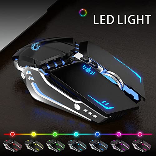 TENMOS T12 Wireless Gaming Mouse, Silent Rechargeable Computer Mice-Black | 2.4GHz Optical, 7 Color LED Lights, Quiet Click,Side Buttons,3 Adjustable DPI,Ergonomic Design, Nano Receiver,USB C Charging - color: black