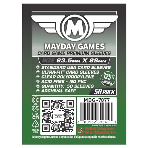 MayDay Games Premium Card Sleeves – 50 Count, Clear 90 Micron Thickness, Medium MTG Size (63.5 x 88 mm), Compatible with Magic: The Gathering & More – SKU: MDG-7077