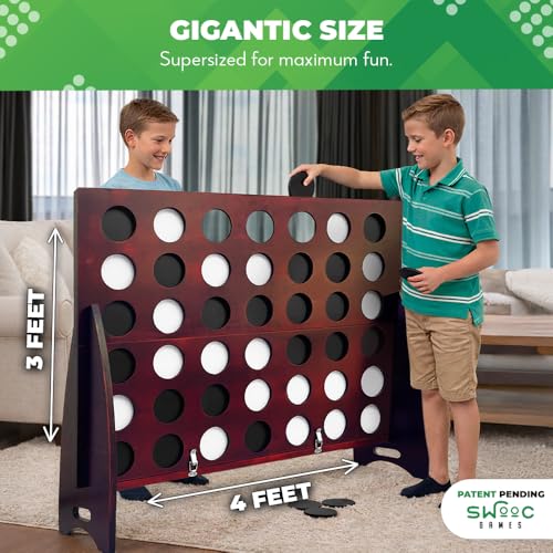 SWOOC Games - Premium XL Giant 4 in A Row (4ft x 3ft) All Weather with Carrying Case & 60% Quieter Design - Giant Connect Outdoor Game - Outdoor Games for Family - Jumbo Lawn Activity - Outside Fun - style: 4ft x 3ft