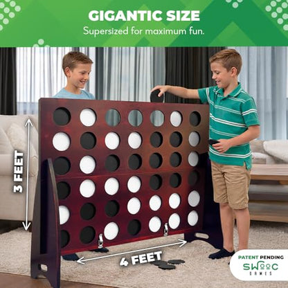 SWOOC Games - Premium XL Giant 4 in A Row (4ft x 3ft) All Weather with Carrying Case & 60% Quieter Design - Giant Connect Outdoor Game - Outdoor Games for Family - Jumbo Lawn Activity - Outside Fun - style: 4ft x 3ft