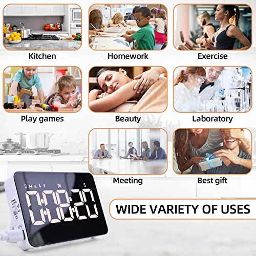 Rechargeable Digital Kitchen Timer for Cooking, Magnetic Timers with Countdown/up, Kids Timer with 5”LED Display 3 Brightness 4 Volume Adjustable for Classroom/Office/Home/Work/Study/Fitness/Game | Countdown/Up, 3 Adjustable Brightness, 4 Adjustable Volum