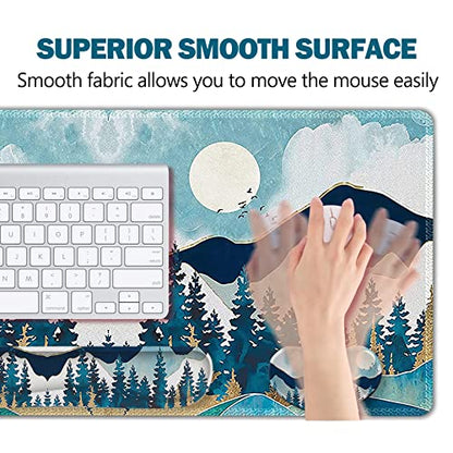 ARTSO Large Gaming Mouse Pad Set, Keyboard Wrist Rest Support + Mouse Wrist Cushion + Extended Mousepad + Coaster, 35x15.5in Multifunctional Desk Mat, Abstract Mountain - color: Abstract Mountain