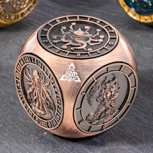 KERWELLSI 7 in 1 DND Dice Set D&D, Polyhedral Metal Spinner Dice, 3D Relief D and D Role Playing Dice with Gift Box (Copper) - color: Copper