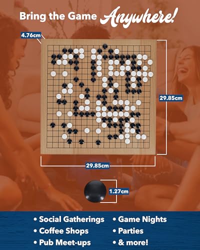 WE Games Go Game Set 12 Inch - Traditional Go Set with Pull-Out Storage Drawers, Portable Wood Veneer Goban, Strategy Board Games for Adults, Go Board Game