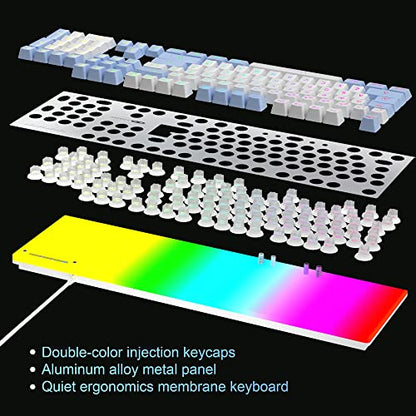 MageGee GT838 Gaming Keyboard and Mouse Combo, 104 Keys RGB Backlit Quiet Wired Keyboards for Laptop PC MAC, with Number Pad, Metal Panel, Anti-Ghosting, White Blue - color: White Blue