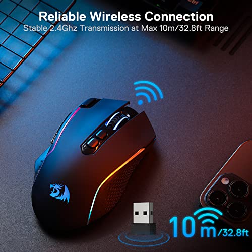 Redragon M810 PRO Wireless RGB Gaming Mouse 10000 DPI Remapping Keys | Cable-Free 0 Delay, Rapid-Fire Macro Keybinds, Vibing Backlight, Ergonomic Grip Body Comfort - color: Black, style: M810 PRO