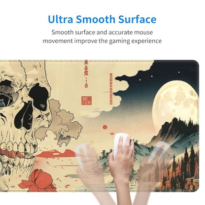 Large Gaming Mouse Pad Desk Mat, Japanese Retro Skull and Floral Extended Keyboard Mouse Pad Mousepad with Non-Slip Base and Stitched Edge Mouse Mat Desk Pad Mouse Pads for Home Office, 31.5 x 11.8 - color: Japanese Retro Skull and Floral