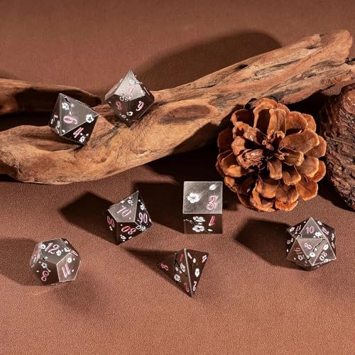 UDIXI Metal DND Dice Set, 7PCS Metal Polyhedral Dice Set Nickel for D&D RPG | White Flower, Metal Case Packaging, Heavy Metal Dice, D&D Gift, for Dungeons and Dragons Role Playing Games Tabletop Games - color: Flower/Nicklepink