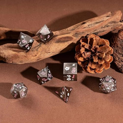 UDIXI Metal DND Dice Set, 7PCS Metal Polyhedral Dice Set Nickel for D&D RPG | White Flower, Metal Case Packaging, Heavy Metal Dice, D&D Gift, for Dungeons and Dragons Role Playing Games Tabletop Games - color: Flower/Nicklepink