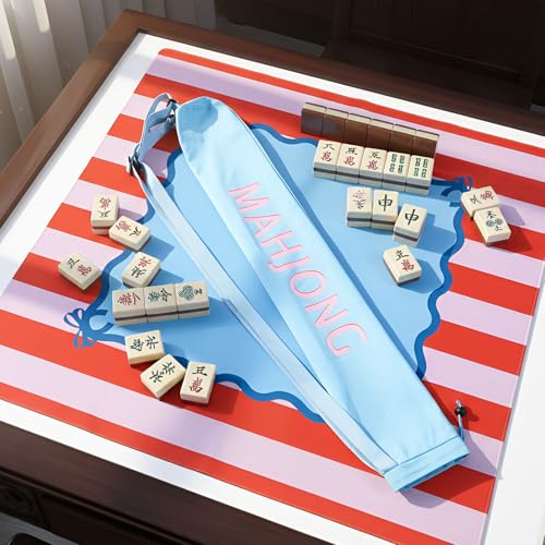 34 Inch Long Mahjong Mat Bag Cute Double Strapped Canvas Drawstring Mahjong Holder Lightweight Outdoor Carrying Bag for Board Games Travel Storage-Mat Not Include(Blue,1 Pc) - color: Blue, style: Soild