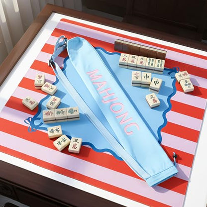34 Inch Long Mahjong Mat Bag Cute Double Strapped Canvas Drawstring Mahjong Holder Lightweight Outdoor Carrying Bag for Board Games Travel Storage-Mat Not Include(Blue,1 Pc) - color: Blue, style: Soild