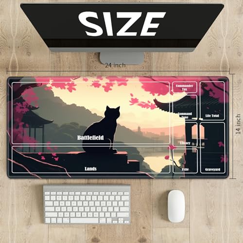 Board Game Mat TCG Playmat Plus 50 Pcs Card Sleeves, 24 x 14 inches Table Mats Games Mousepad with Zones Smooth Surface for MTG RPG CCG Trading Card Game Play Mats, Black Cat Landscape - color: Black Cat Landscape, size: Zone 1