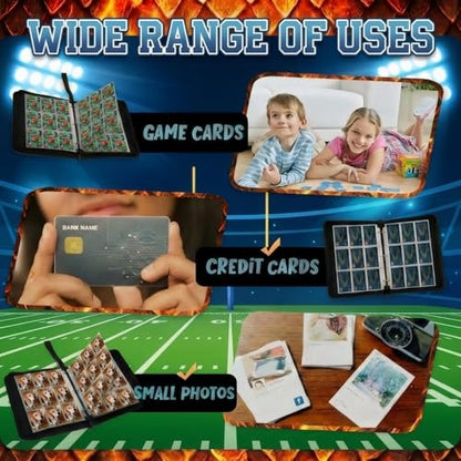 Trading Card Binder 9 Pocket, TouchDown Football Card Binder Holds 900 Cards with 50 Removable Sleeves, Waterproof PU Leather with Zipper Card Collector Album Book Compatible with TCG Cards - color: TouchDown Football