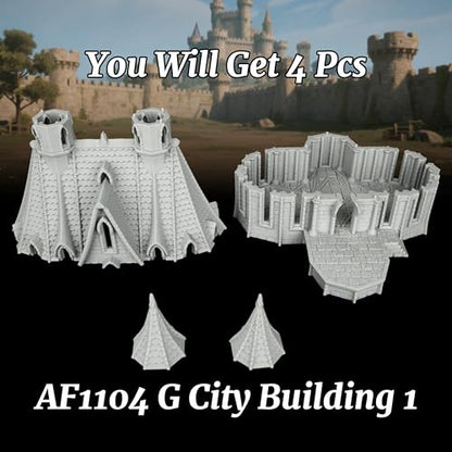 Modular High-Gothic Stone Manor for TTRPG - 25mm Scale Unpainted Fantasy Scenery with Dual Spires, Detailed RPG Terrain Set for Dungeon Masters & Wargame - City Building 1 (AF1104 G) - color: Af1104 G City Building 1
