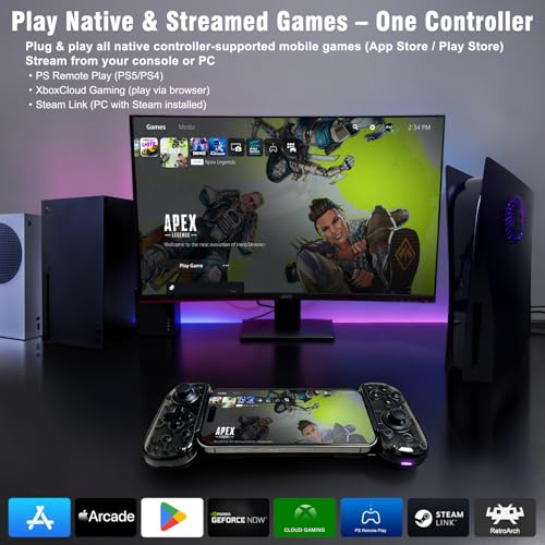 Joso Mobile Game Controller with USB-C Plug & Play, Wireless & Wired Gamepad for iPhone/Android & Switch with Hall Effect Joysticks/Dual Vibration/Turbo, Supports Cloud Gaming & Streaming (Black) - color: Black