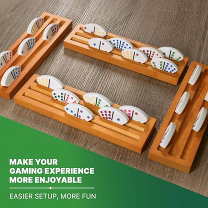 Queensell Loomino Holders – Curved Domino Racks Set of 4 – Loomino Mexican Train Game Accessories – Wooden Domino Trays - size: Loomino Holders