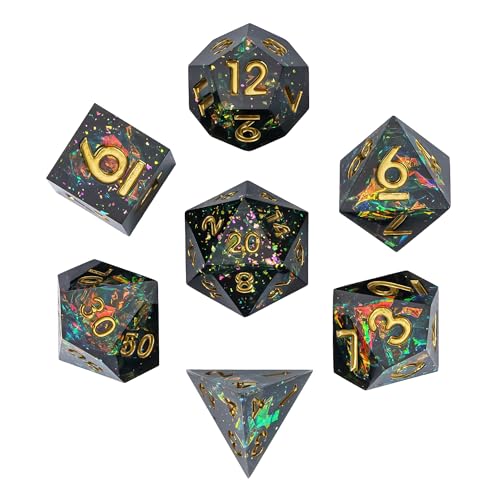 7PCS DND Dice Set,Handmade Sharp Edge Dice Set D&D RPG Polyhedral Die,for Dungeons and Dragons TTRPG Games Roleplaying Games Pathfinder,with Gift Box(Blue Starry Sky) - color: Blue Starry Sky